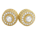 Gold Mega 3D Cluster CZ Iced Out Earrings