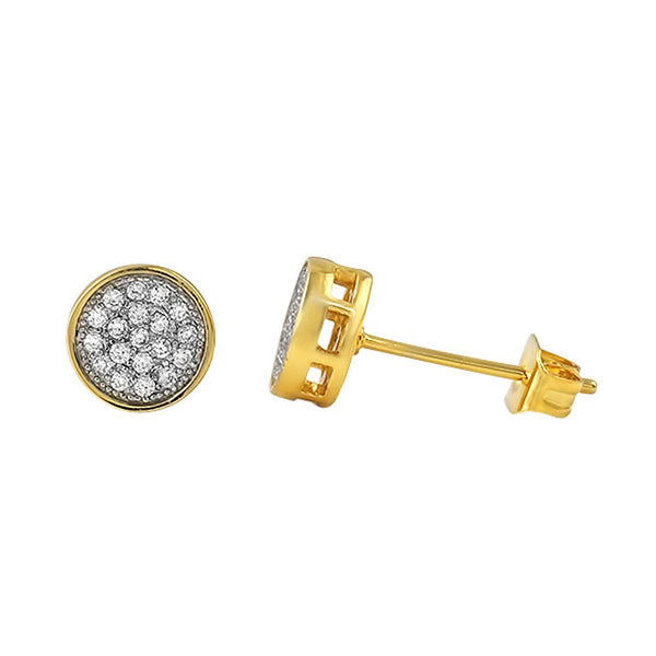 Gold Small Circle CZ Iced Out Earrings