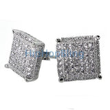 XL 3D Cube CZ .925 Silver Micro Pave Earrings