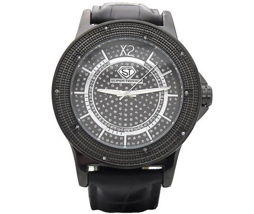 Super Techno Watch All Black .10ct Genuine Diamonds