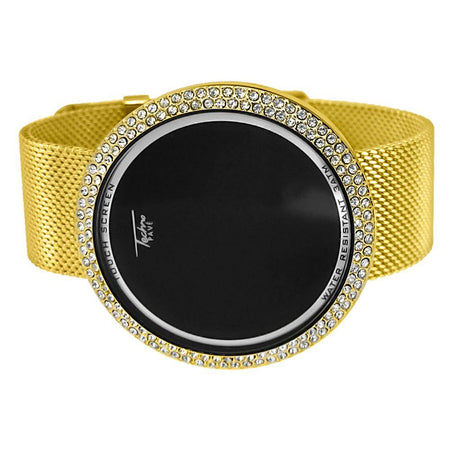 Bling Bling Watch Gold Pilot Style Bracelet Set