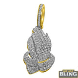 10K Gold Praying Hands Mini Pendant .38cttw Diamonds