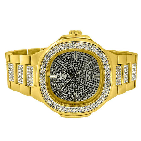 1.00cttw Diamond Ice Time Watch Prince IP Gold