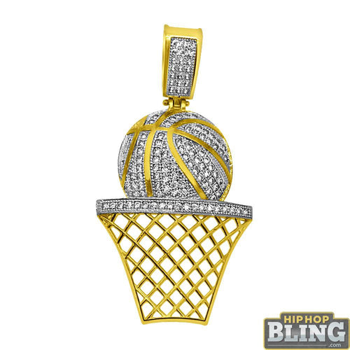 CZ Large Bling Bling Basketball Rim Bling Pendant 10K Gold