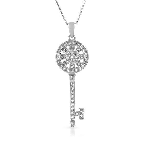 Sunflower Key Micro Pave CZ .925 Silver Pendant