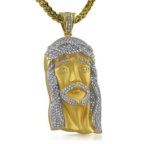 Gold Jesus Piece Large Micro Pave Pendant BLING