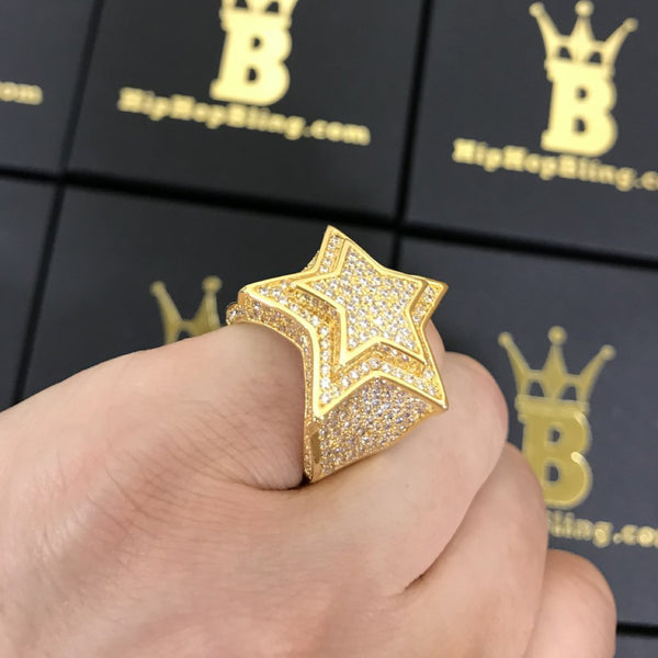 Super Star Gold CZ Bling Bling Ring