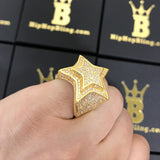 .925 Sterling Silver Super Star Gold CZ Bling Bling Ring