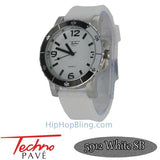 Techno Pave Sport Silver White Rubber Watch