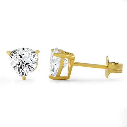 Trillion Cut CZ Stud Earrings Gold .925 Silver