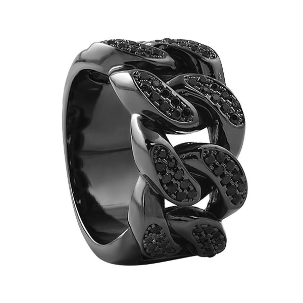 Black on Black Cuban Iced Out Links Ring