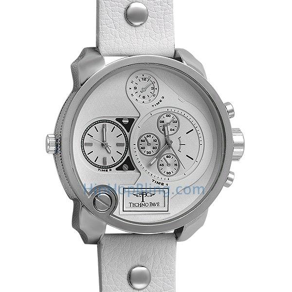 White Double Timezone Silver Mens Watch