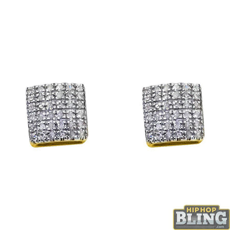 Small Puffed Kite Gold Vermeil CZ Micro Pave Earrings .925 Silver