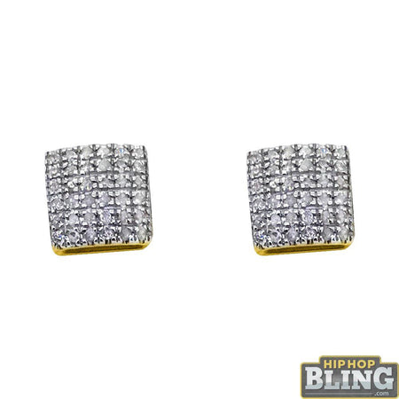 Black CZ Diamond Square Stud Earrings Gold