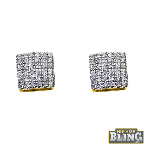 10K Yellow Gold Rounded Box .18cttw Diamond Earrings