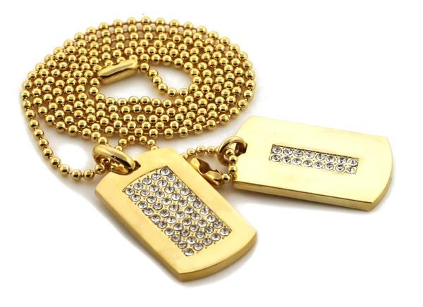 Gold Iced Out 2 Dogtag Set