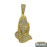 Mini 14K Gold Praying Hands .95cttw Diamond Pendant