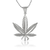 Rhodium Marijuana Pot Leaf Detailed Pendant