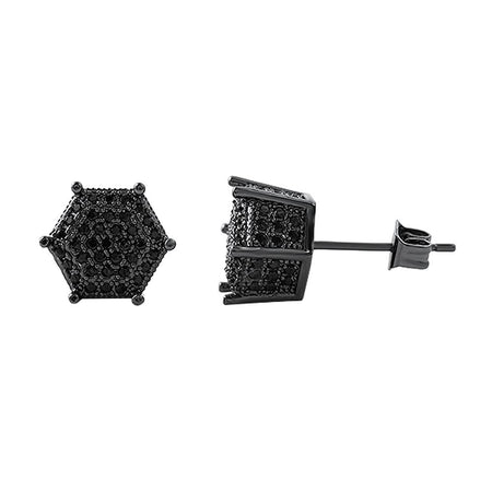 Large Kite Black CZ Micro Pave Earrings .925 Silver