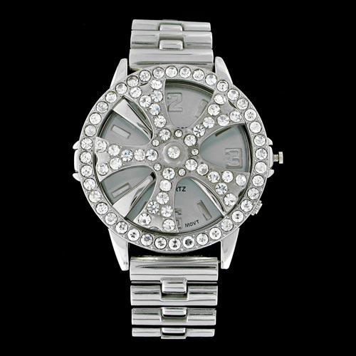 SPINNER ICED OUT WATCH Silver metal Band style #1 bling