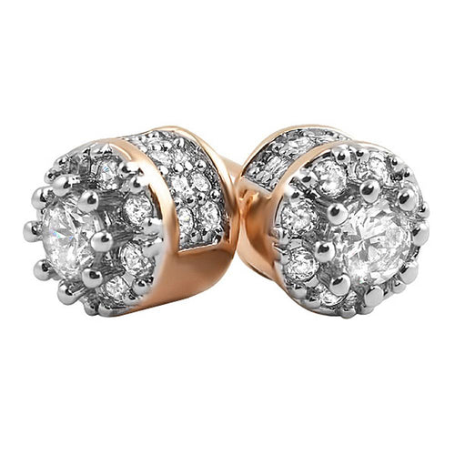 3D Cluster CZ Rose Gold Bling Bling Earrings