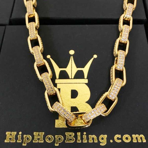 3D Box Link Rhodium Hip Hop CZ Bling Bling Chain