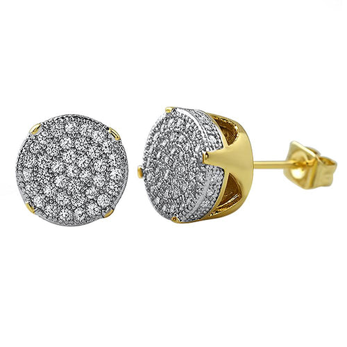 Solitaire Micro Pave Gold CZ Earrings
