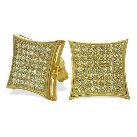 Triple Diamond CZ Gold Bling Bling Earrings