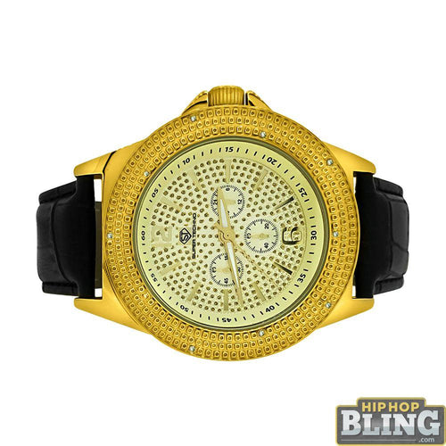 Pave Super Techno Genuine Diamond Hip Hop Watch Gold