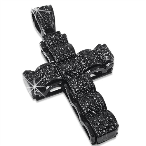 Bubble Cross Jet Black on Black Pendant