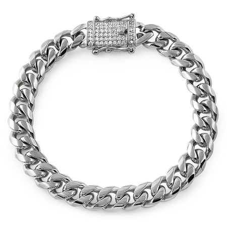 CZ Diamond Lock 2.5MM Gold Steel Franco Bracelet