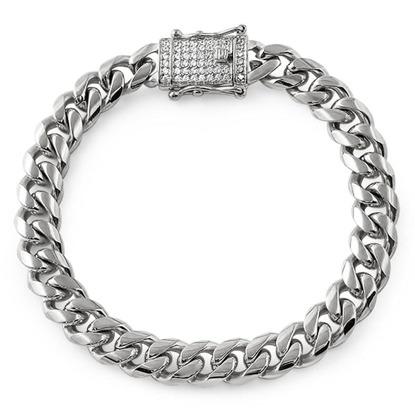 CZ Diamond Lock 10MM Cuban Bracelet Stainless Steel