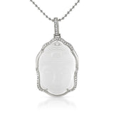 Buddha Carved Frosted Crystal Pendant Rhodium Bling Outline