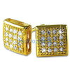 32 Stones Puffed Box Gold Vermeil CZ Micro Pave Earrings .925 Silver