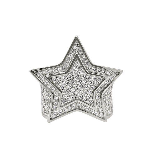 Super Star Rhodium CZ Bling Bling Ring