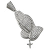 Praying Hands Bling Rhodium Pendant Dangling Cross