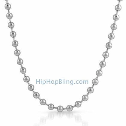 6mm Rhodium Plated Bead Dog Tag Ball Necklace