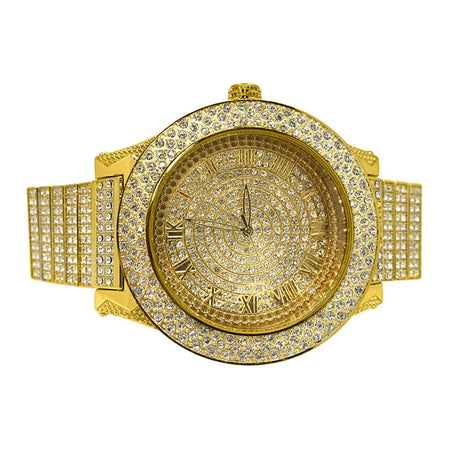 Gold LED Digital Round Face Bling Watch White Band