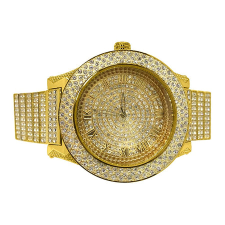Genuine Diamond Gold Dress Watch Gold Black Strap