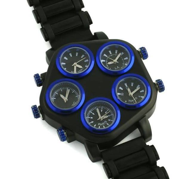 All Working 5 Timezone Watch Blue & Black