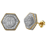 3D Domed Hexagon Gold CZ Hip Hop Earrings