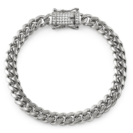 CZ Diamond Lock 2.5MM Stainless Steel Franco Bracelet