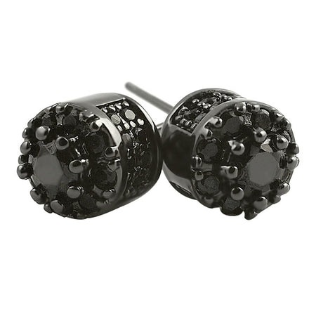 Domed M CZ Black Micro Pave Bling Earrings
