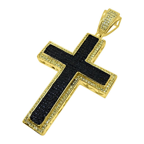 Clean Bar Cross Black and Yellow Gold Pendant