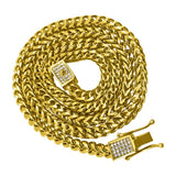 CZ Box Clasp Triple Lock Gold Steel Franco Chain