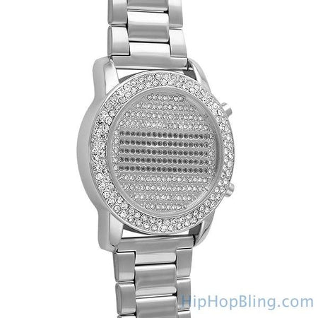 .08cttw Diamond Hip Hop Watch Black Leather