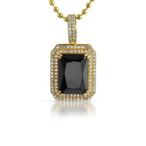 .925 Silver Double Bling Pendant Black Gem