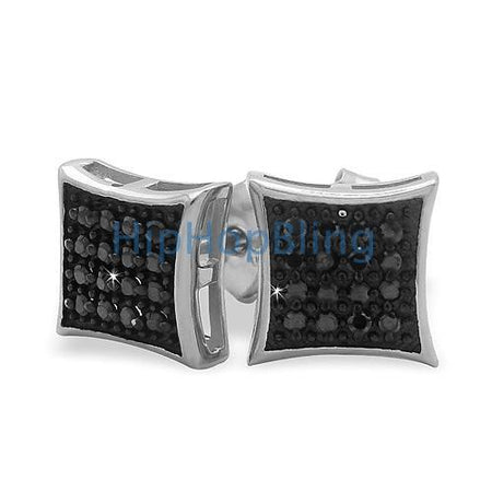 XXL Black CZ Puffed Box Bling Bling Micro Pave Earrings .925 Silver
