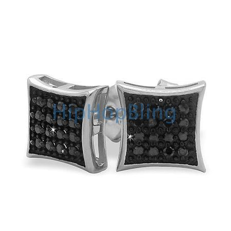 Black CZ Diamond Square Stud Earrings Black