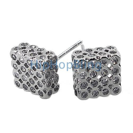Double Kite Bling Bling CZ Micro Pave .925 Sterling Silver Earrings